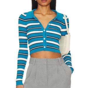 Keyara Button Up Sweater Cardigan Top in Blue Multi, superdown